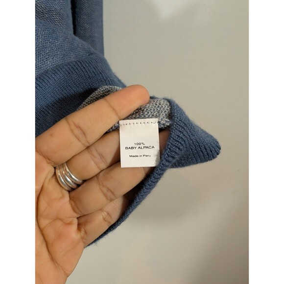 Andean Mens Blue Baby Alpaca V-neck Sweater Sz M Grandpa Preppy Academia Classic - Picture 4 of 7